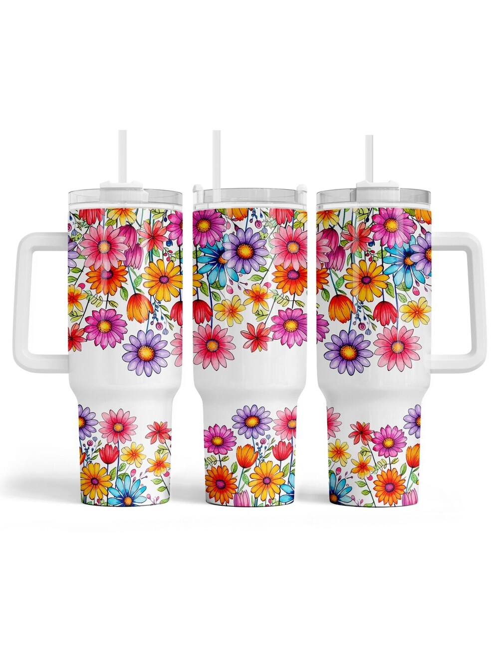 40oz Stainless Steel Tumbler with Spring Flowers Design